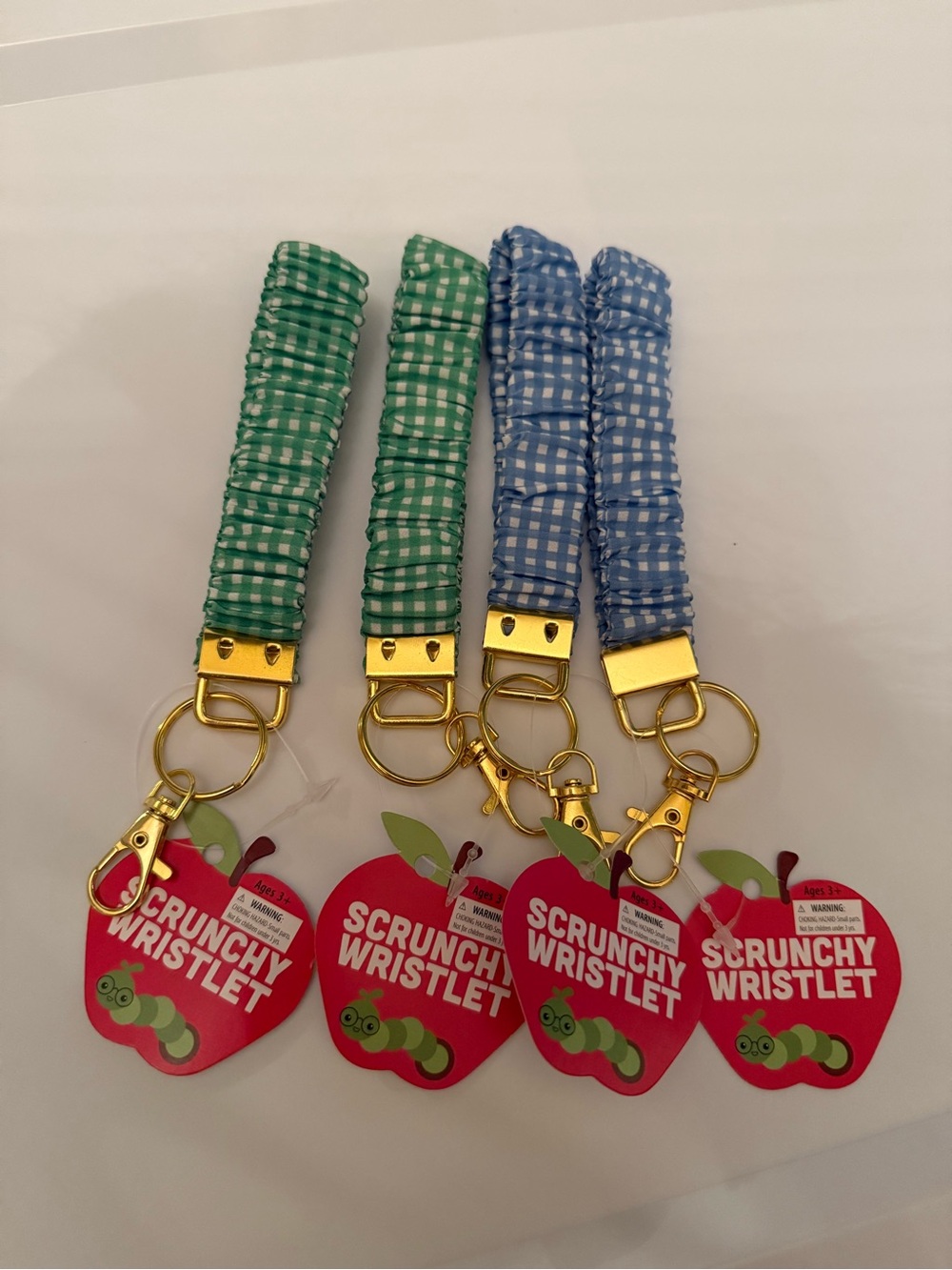 Scrunchy Wristlet Keychain - Green & Blue Gingham